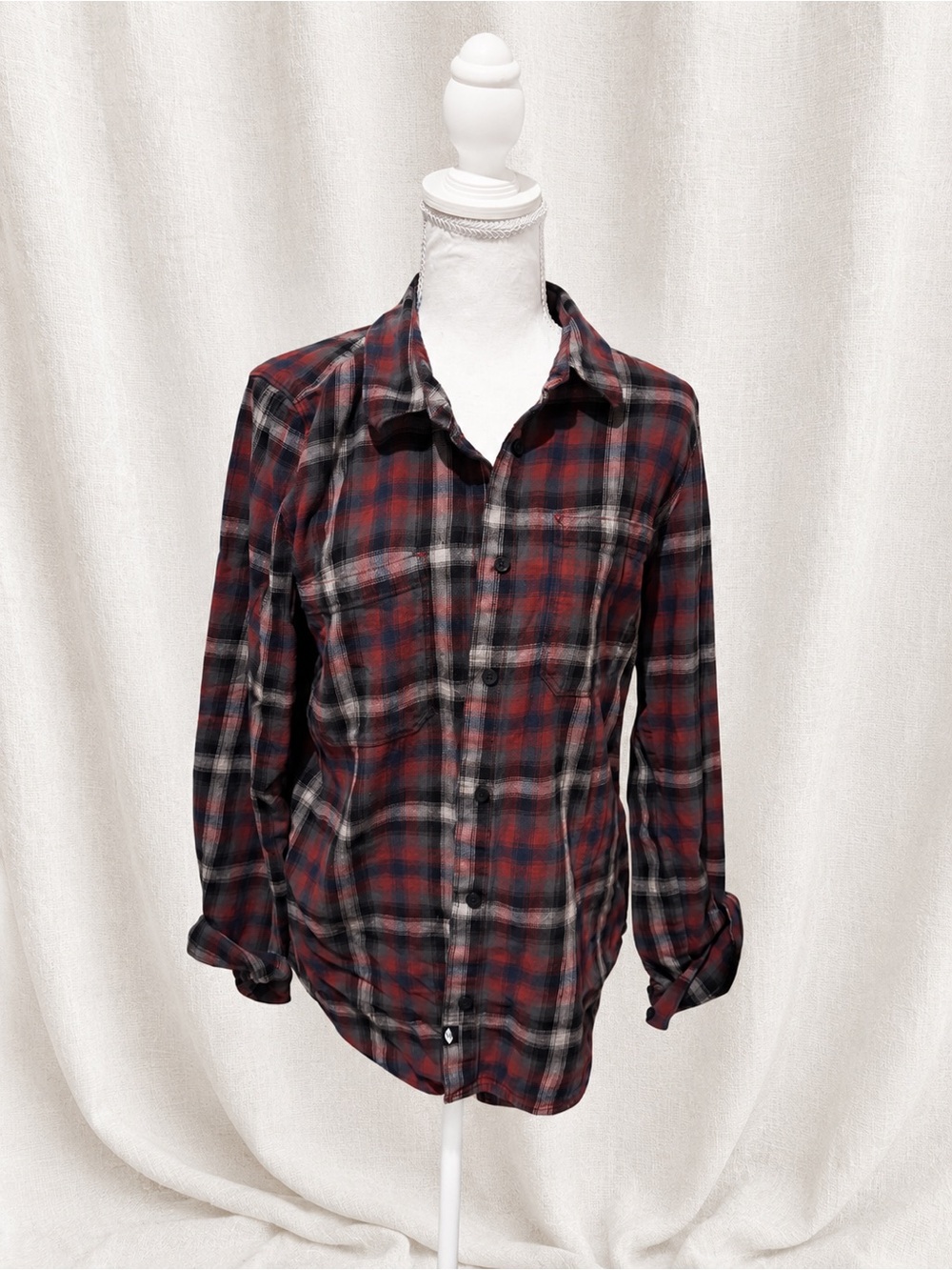 Vans Red and Black Plaid Button-Up Shirt